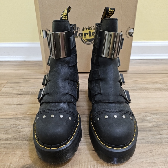 Dr. Martens Jadon Hinge Buckle Leather Platform Boots - Picture 3 of 15